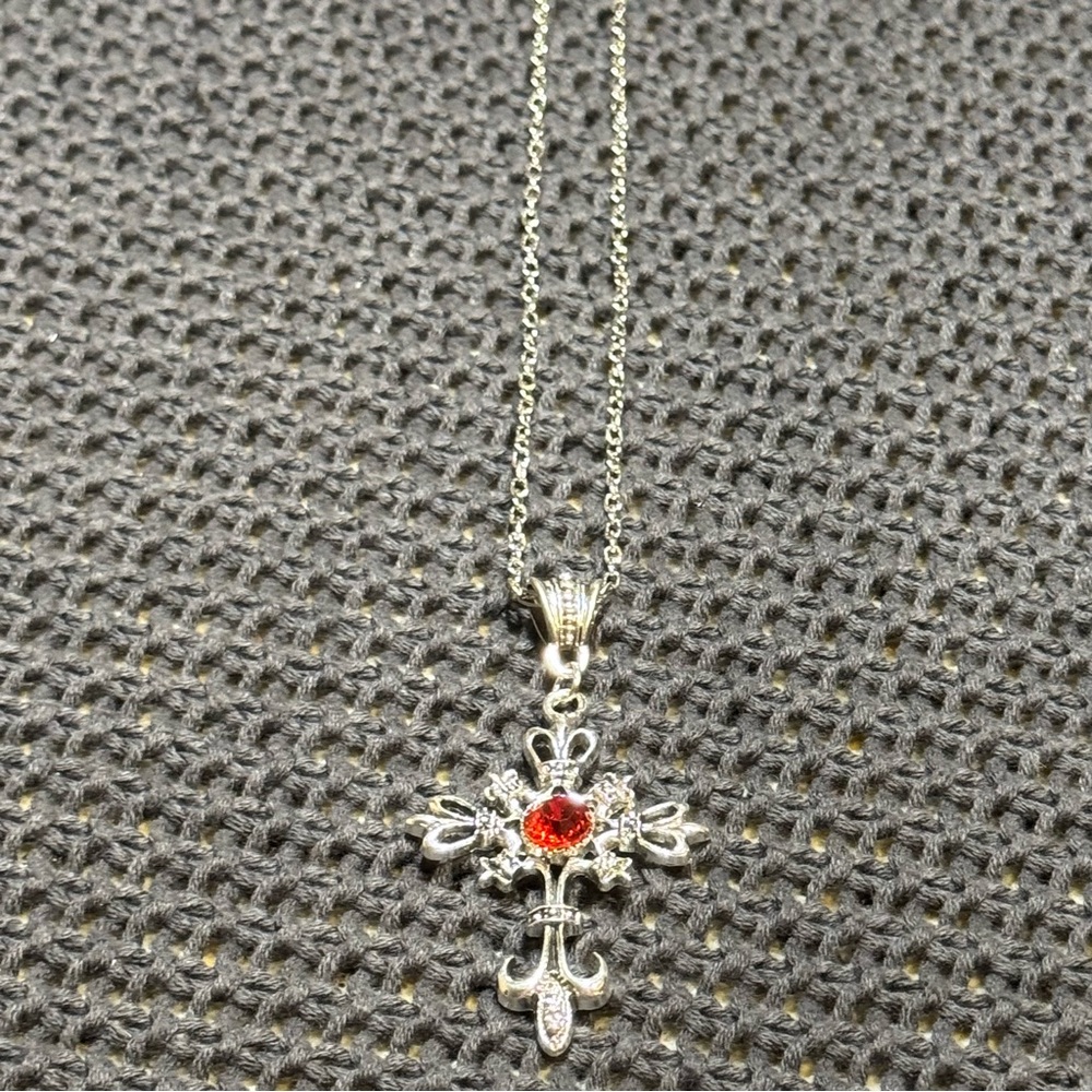 Elegant Silver and Red Pendant Necklace